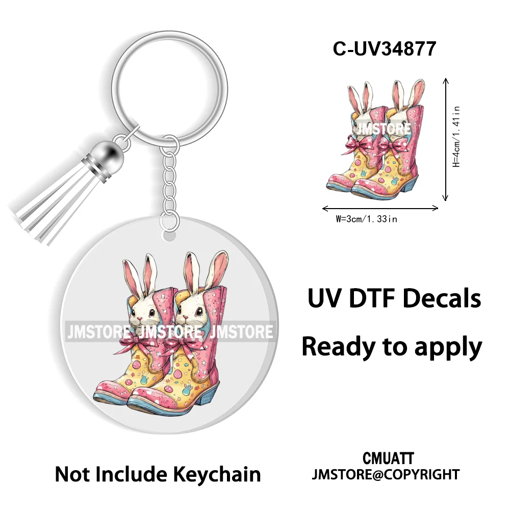 Christian Easter Eggs Bunny Mama Coquette Bow Good Quality WaterProof UV DTF Stickers For Round Circle Acrylic Keychain Keyring