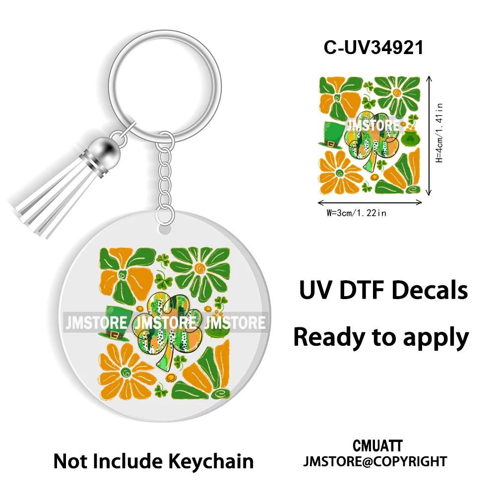 Sparkly Faux Sequin St Patricks Day Coquette Glitter Lucky Charm WaterProof UV DTF Sticker For Round Circle Keychain Keyring