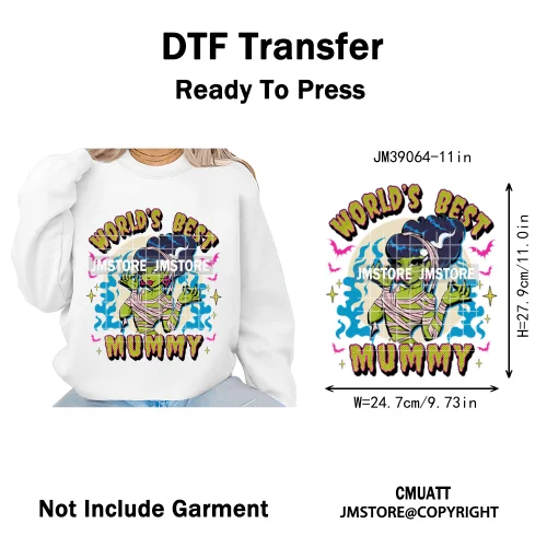 Spooky Scary Vibes Cartoon Halloween Ghost Designs Iron on DTF Washable Heat Transfers Stickers Ready to Press for Textile Bags
