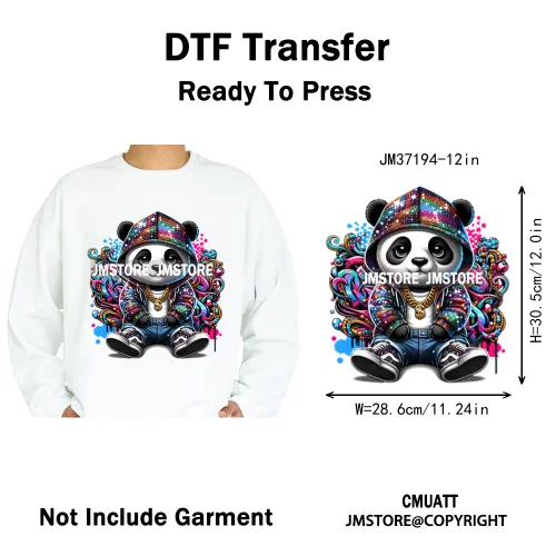 12in Street Snarl Savage Animal King Graffiti Urban Bear Bunny Cat Dog Iron on DTF Transfers Stickers Ready to Press for Clothes
