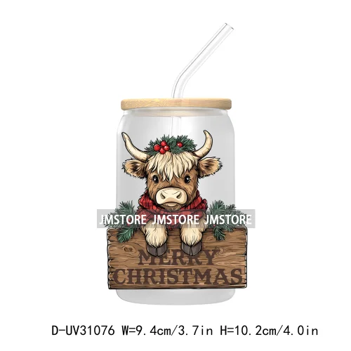 Howdy Highland Cow Christmas Cowboy Western Country Christmas UV DTF Transfer Stickers Decals For Libbey Cold Cups Mugs Tumbler