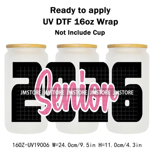 Class Of 2026 Senior Graduation Cap UV DTF Stickers Ready To Apply Cup Wrap Durable Custom Prints DIY Craft For Libbey Can Glass
