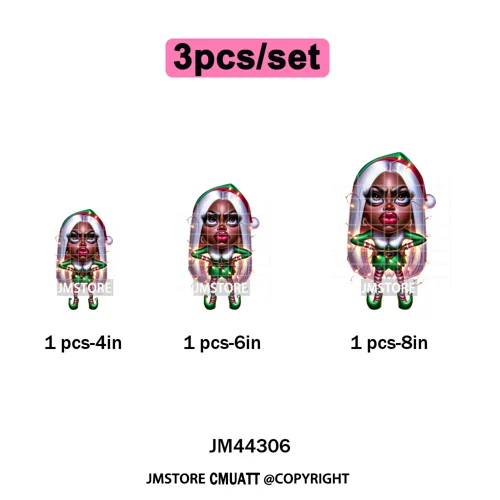 Sassy Black Girl Santa Christmas Bright Gingerbread Iron on Washable DTF Heat Transfers Stickers Ready to Press for Sweatshirts
