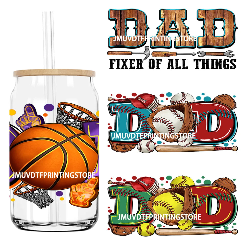 Dad Fixer Of All Things 16OZ UV DTF Cup Wrap Transfer Sticker Baseball Daddy Custom Durable Waterproof Logo For Libbey Glass Can