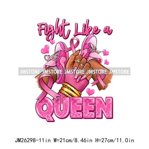 Afro Woman Pink Fight Like A Queen Hope Blessed Breast Cancer Awareness DTF Iron On Transfer Stickers Ready To Press For Hoodies