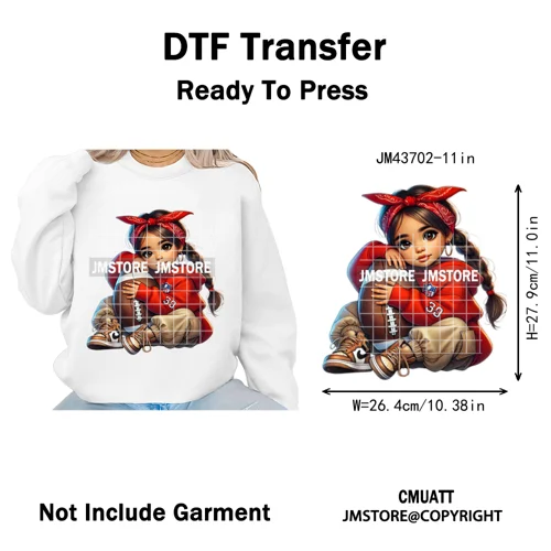 Cute Sporty Fans Chicana Mexican Girls Kids Football Season Iron on Washable DTF Transfers Stickers Ready to Press for Clothing