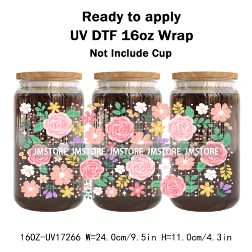 Coquette Floral Self Love Affirmations UV DTF Stickers Ready To Transfer Cup Wrap Custom Labels DIY Craft For Libbey Can Glass
