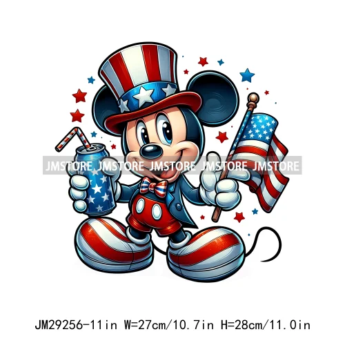 Washable Cartoon Animal 4th Of July Independence Day Freedom Iron On DTF Transfers Stickers Ready To Press For Clothing