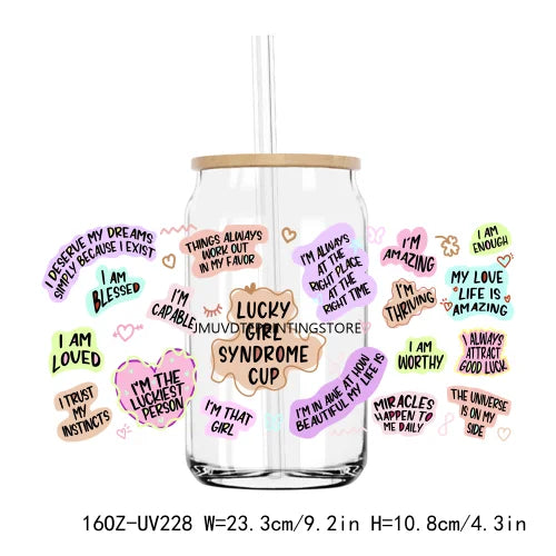 Self Love Inspirational Quotes 16OZ UV DTF Cup Wrap Transfers Stickers Custom Labels DIY Waterproof Logo For Libbey Glass Can