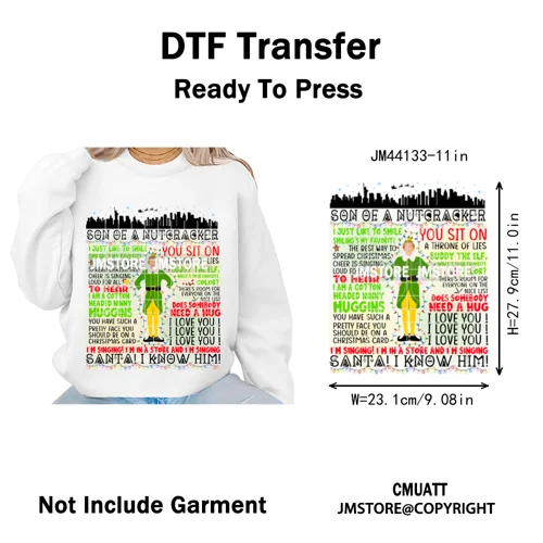 Funny Christmas Movie Quotes Cartoon Characters Santa Iron on Washable DTF Heat Transfer Stickers Ready to Press for Sweatshirts