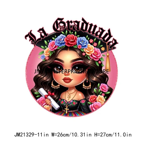 Chicana Chola Educated Latina Graduation Girl Mexican Culture Iron On Stickers Chingona y con Diploma DTF Transfers For Garment