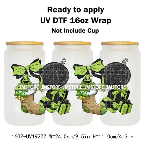 Horror Xmas Ghouls Characters NBC 16OZ UV DTF Cup Wraps Ready To Apply Durable Transfer Stickers For Libbey Glass Can Christmas