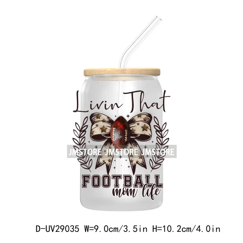 Retro Football Coquette Bow UV DTF Transfer Stickers Decals For Libbey Cold Cups Mugs Tumbler Waterproof Craft Sport Game Day