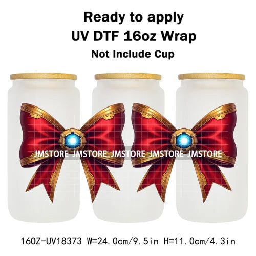 Preppy Christmas Movie Killer Cartoon Bow 16OZ UV DTF Cup Wraps Ready To Apply Waterproof Transfer Stickers For Libbey Glass Can