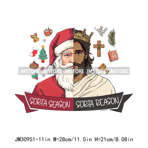 Christian Jesus True Story Religious Bible Verse Santa Christmas Saying Iron On DTF Transfer Stickers Ready To Press For Hoodies