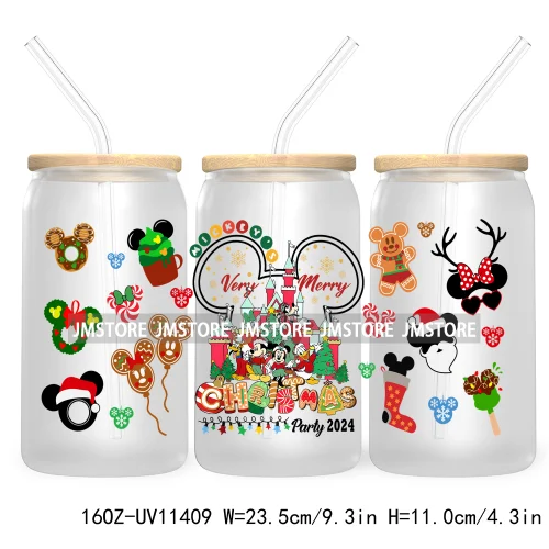 Merry Christmas Cartoon Couple 16OZ UV DTF Cup Wrap Ready To Apply For Libbey Glass Can Cup Tumbler Gingerbread Candy Cane Mouse