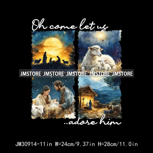 Oh Come Let Us Adore Him Jesus Religious Christmas Season Bible Verse Iron On DTF Transfers Stickers Ready To Press For T-shirts