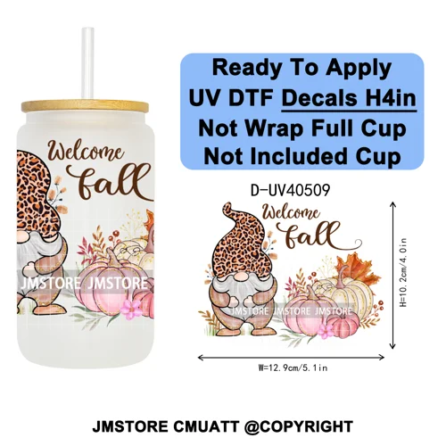 Cozy Autumn Fall Pumpkin Spice UV DTF Decals Ready To Apply Waterproof Transfer Stickers DIY Crafts For 16OZ Libbey Glass Can