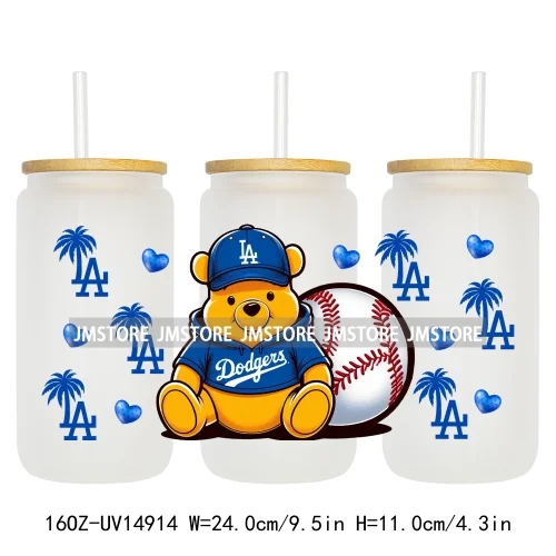 Baseball Sport Cartoon Characters UV DTF Wraps Transfer Sticker Ready To Apply Waterproof Logo For 16OZ Libbey Glass Can Tumbler