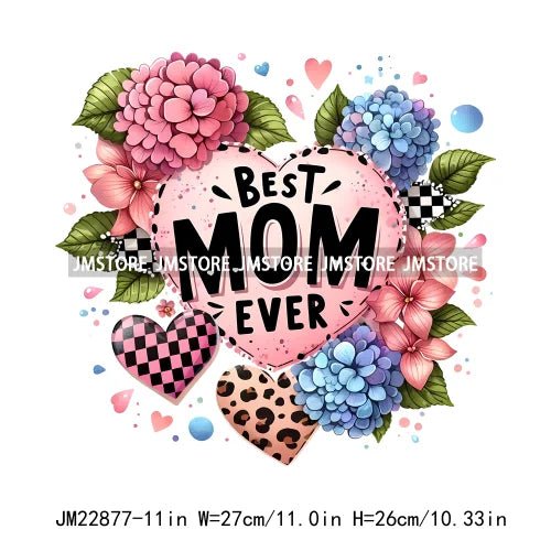 Best Mom Ever Floral Heart Iron On Logos Mother's Day Leopard Mama DTF Printing Transfer Stickers For Clothing