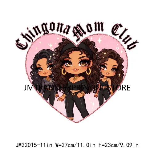 DIY Latina Mama Chingona Chicana Mom Kids Chibi Style Mother's Day Iron On DTF Transfer Stickers Ready To Press For Clothing