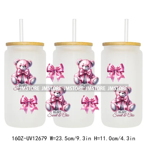 Iced Coffee Girly Pink Cherry Coquette Bow UV DTF Sticker For 16OZ Libbey Glass Cup Can Wrap Transfer Stickers Custom Labels