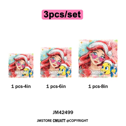 Glasses Cartoon Princess Animal Christmas Brushstroke Festive Vibes Iron on DTF Transfers Stickers Ready to Press for Hoodies