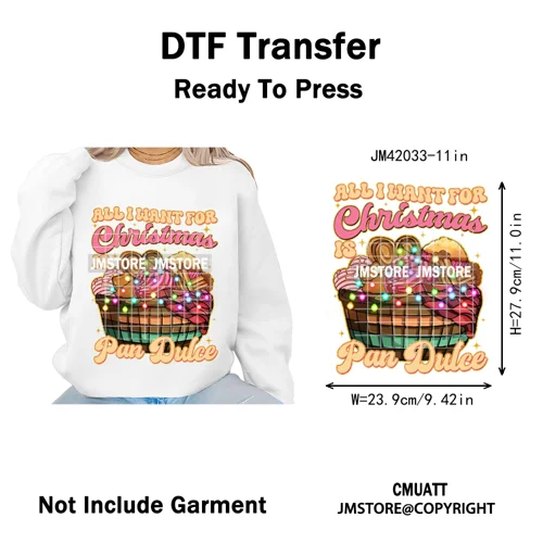 Tis The Season Pan Dulce Mexican Xmas Tuki Donkey Spanish Christmas Latin Iron on DTF Transfers Stickers Ready to Press for Text