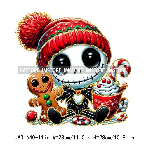 Cute Cartoon Christmas Character Coffee Gingerbread Merry Christmas Iron On DTF Transfers Stickers Ready To Press For T-shirts