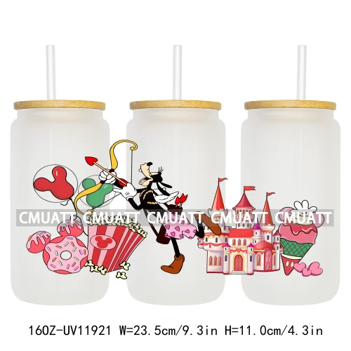 Cartoon Pink Sweet Happy Valentine‘s Day Kids Love Characters UV DTF Stickers Cup Wraps Logos For 16OZ Libbey Glass Can