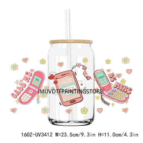 XOXO Valentines Coffee Cup 16OZ UV DTF Cup Wrap Transfers Stickers Custom Label DIY Waterproof Logo For Libbey Glass Can Hearts