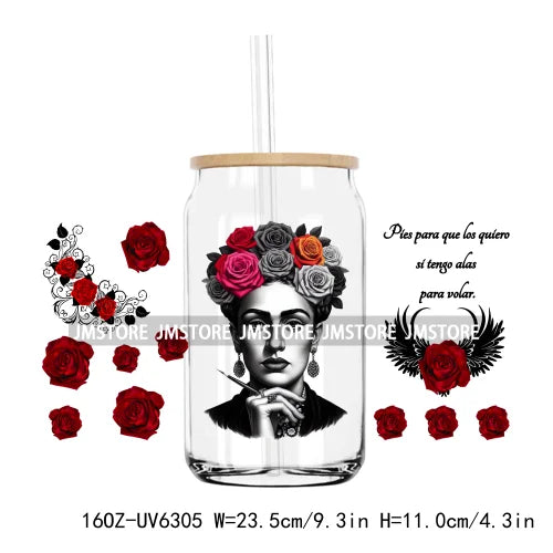 Latina Girl Power Mexican Culture 16OZ UV DTF Cup Wrap Transfers Stickers For Libbey Glass Can Cups Tumbler Waterproof Craft