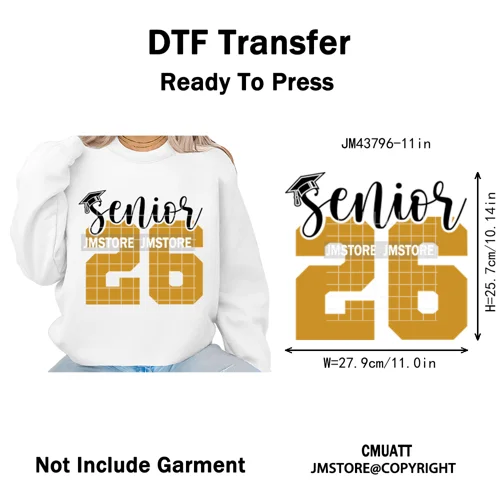 Class of 2026 High School Senior Edition Graduate Season Iron on Washable DTF Heat Transfer Stickers Ready to Press for Clothing