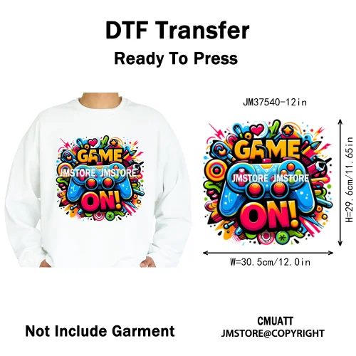 12in Game Zone Time Girl Gamer Squad Hustler Graffiti Game On Over Iron on DTF Transfers Stickers Ready to Press for Hoodies