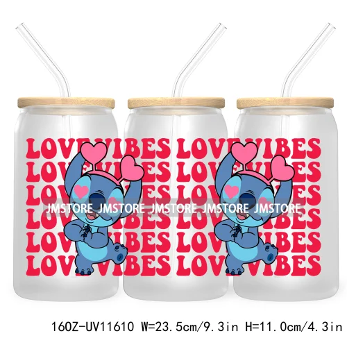 Happy Valentine's Day Cartoon Mouse Couple 16OZ UV Cup Wrap DTF Transfer Sticker For Libbey Glass Can Cups Tumbler XOXO Love Bug