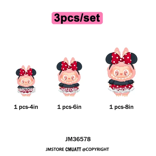 Cute Baby Cartoon Monster Doll Character Bow Girly Washable Decals Iron On DTF Heat Transfer Stickers Ready To Press for Clothes