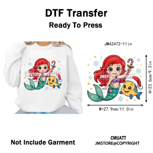 Cute Cartoon Movie Princess Christmas Winter Girly Kids Holiday Iron on DTF Washable Transfer Sticker Ready to Press for Clothes