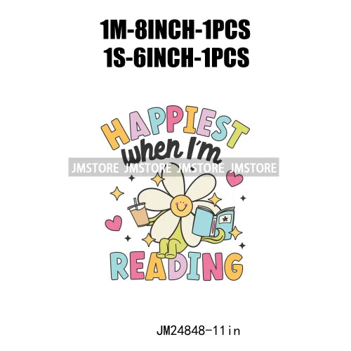 Happy Reading Book Life Coffee Tea Affirmation Saying Positive Quotes Iron On DTF Transfers Stickers Ready To Press For Clothing