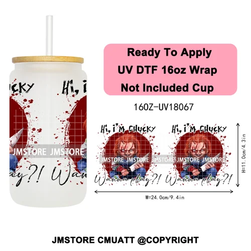 Scary Couple Halloween Villain UV DTF Cup Wrap Ready To Apply Transfer Stickers Durable 16OZ Tumbler Wraps For Libbey Glass Can