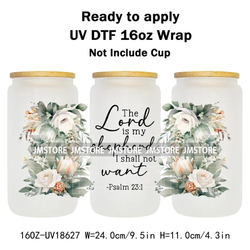 Floral Christian Jesus Bible Verse UV DTF Cup Wrap Ready To Apply Transfer Stickers Waterproof Wraps For 16OZ  Libbey Glass Can
