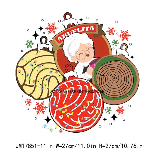 Latin Mexican Culture Cold Peel Patches Iron On Tis The Season Abuelita Conchita Pan Dulce DTF Transfer Sticker For Clothing Bag