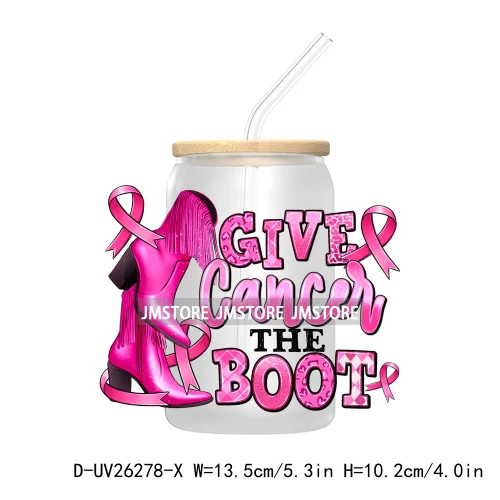 Fight Breast Cancer Awareness UV DTF Transfer Stickers Decals For Libbey Cold Cups Mugs Waterproof Custom Logo Label Pink Ribbon