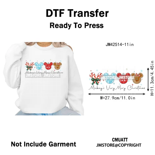 Cute Cartoon Character Coffee Cup Coquette Candy Merry Christmas Iron on DTF Heat Transfers Stickers Ready to Press for Hoodies