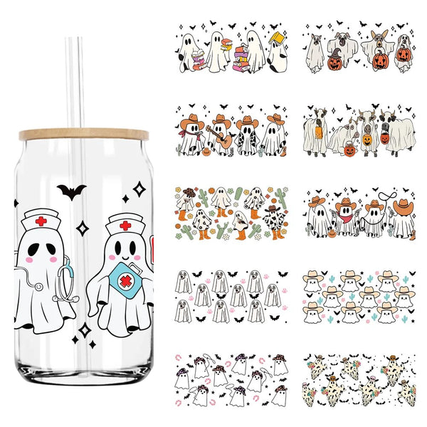 Western Halloween Boo Ghost 16OZ UV DTF Cup Wrap Transfers Stickers Custom Labels DIY Durable Waterproof Logo For Libbey Glass