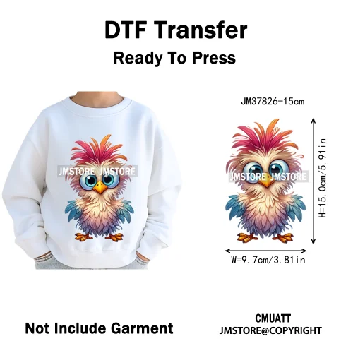 15cm 5.9in Kids Funny Hairy Cartoon Birds Animal Washable Iron on DTF Transfers Stickers Printing Ready to Press for Clothing