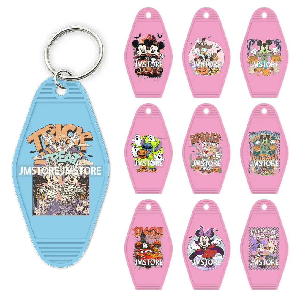 Spooky Halloween Cartoon Character Couple UV DTF Motel Keychain Wrap Ready To Apply Waterproof High Quality Hotel Keychain Decal
