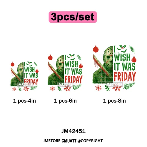 Funny Brushstroke Bubble Cartoon Christmas Killer Movie Xmas Iron on DTF Washable Transfers Stickers Ready to Press for Textiles