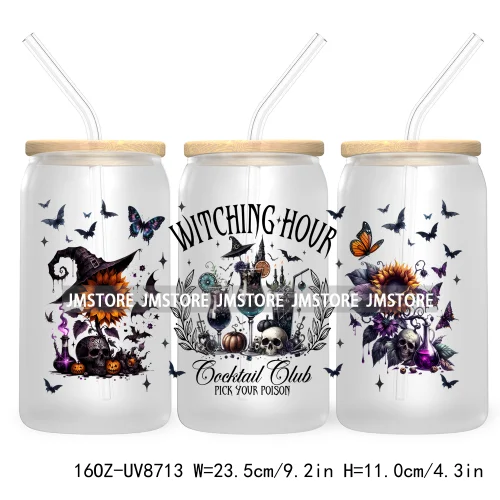 Witching Hour Cocktail Club 16OZ UV DTF Cup Wrap Transfer Stickers Halloween Custom Labels Waterproof Logo For Libbey Glass Can