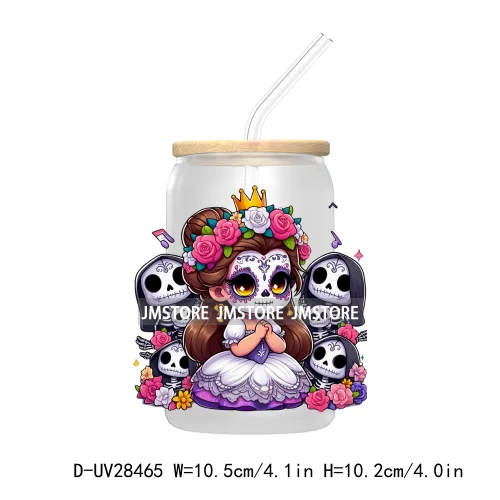 Cute Latina Cartoon Princess Baby Girl UV DTF Transfer Stickers Decals For Libbey Cold Cups Mug Tumbler Labels Sugar Skull Woman