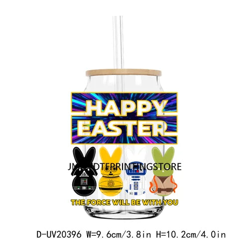 Happy Easter Day Cartoon Bunny Character UV DTF Transfers Stickers Decals For Libbey Cold Cups Mugs Tumbler Waterproof DIY Logo